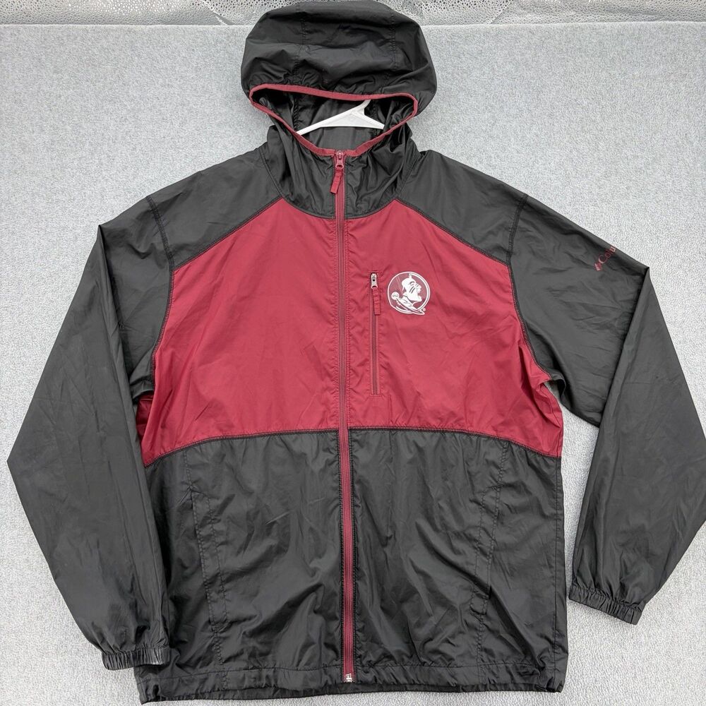 Columbia FSU Florida State Seminoles Hooded Windbreaker Jacket Red Black L